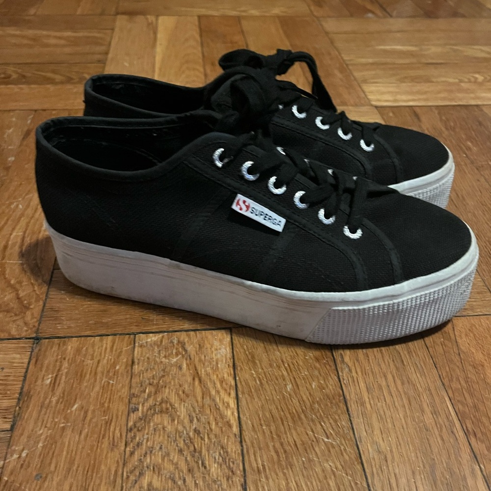 Superga Women's Black and White Platform Sneakers